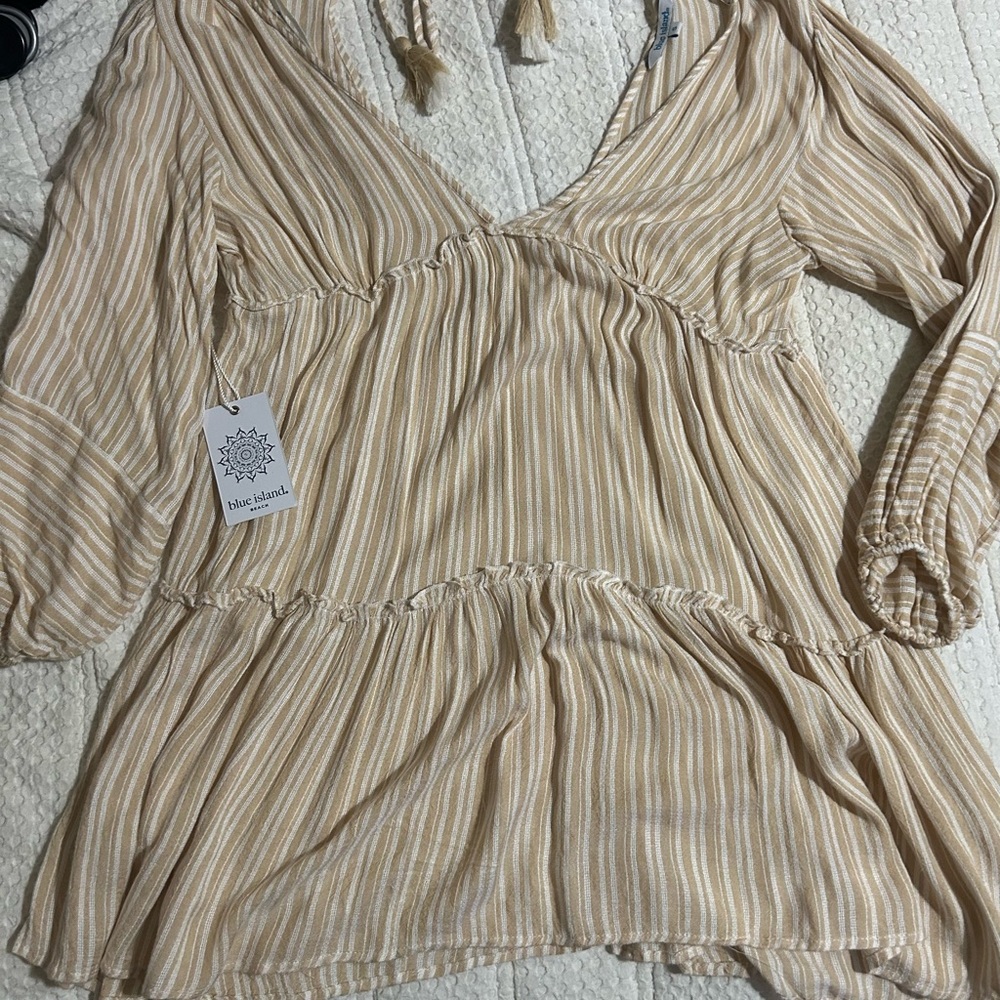 Blue Island Women's Beige Striped Short Dress